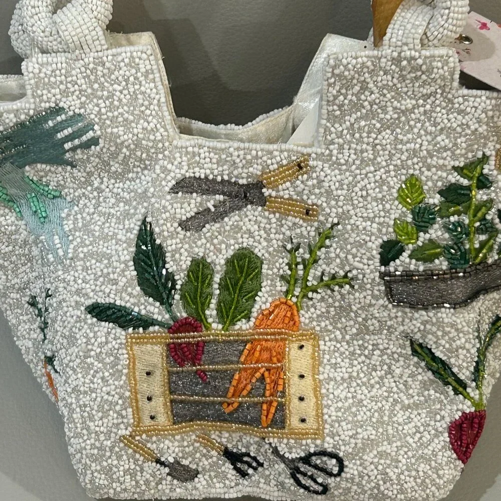 Handcrafted in India Vegetable Gardening Beaded Handbag NWT RARE